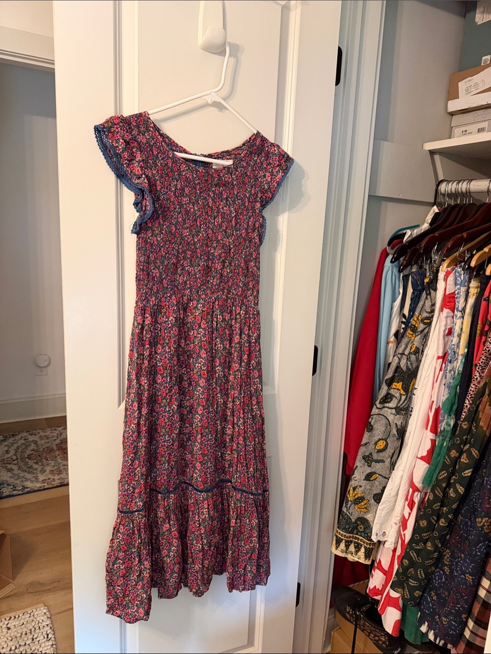 Lost + Wander Floral Midi Dress in Pink and Blue